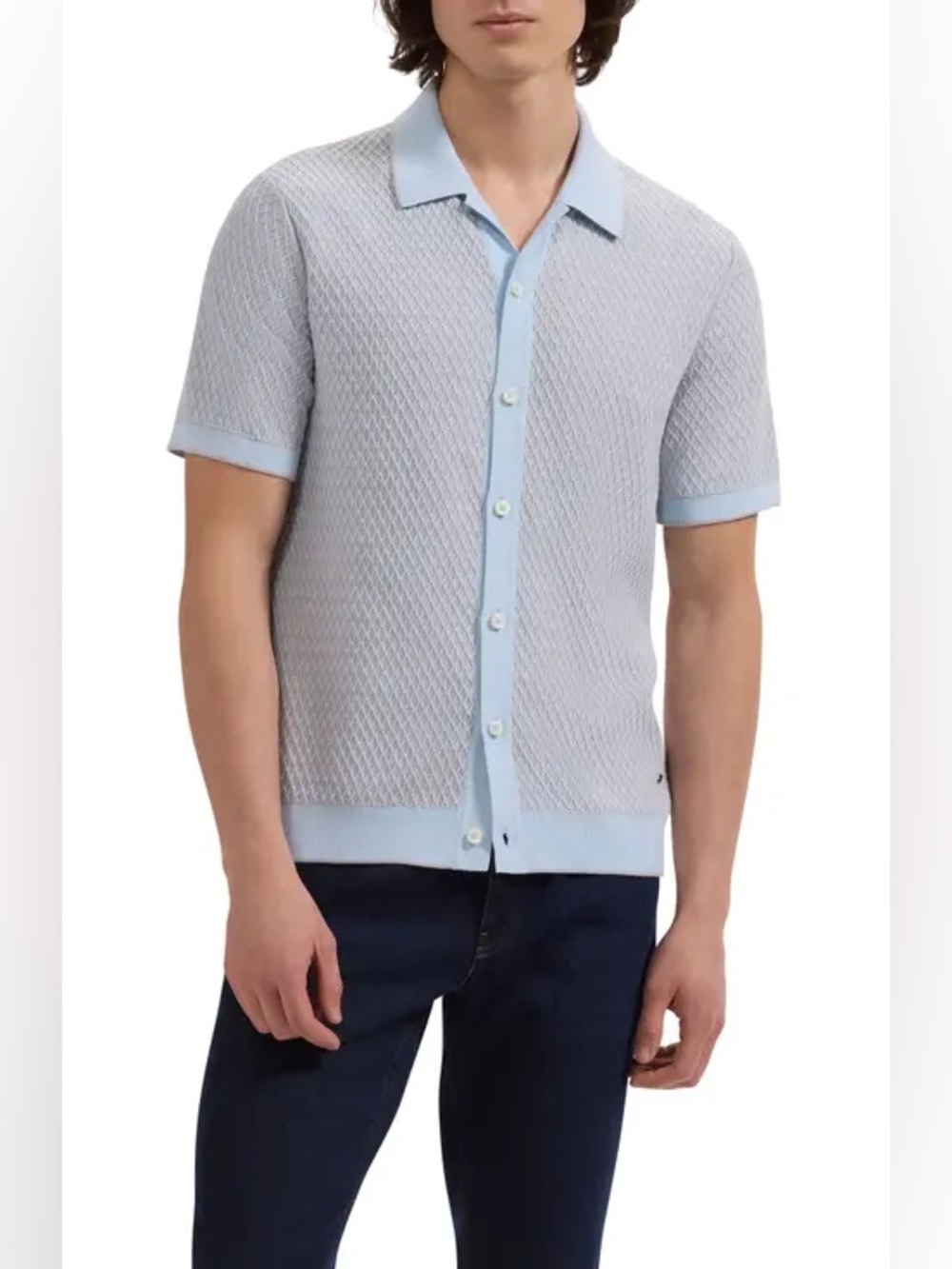 Bugatchi Light Blue Short-Sleeve Knit Polo